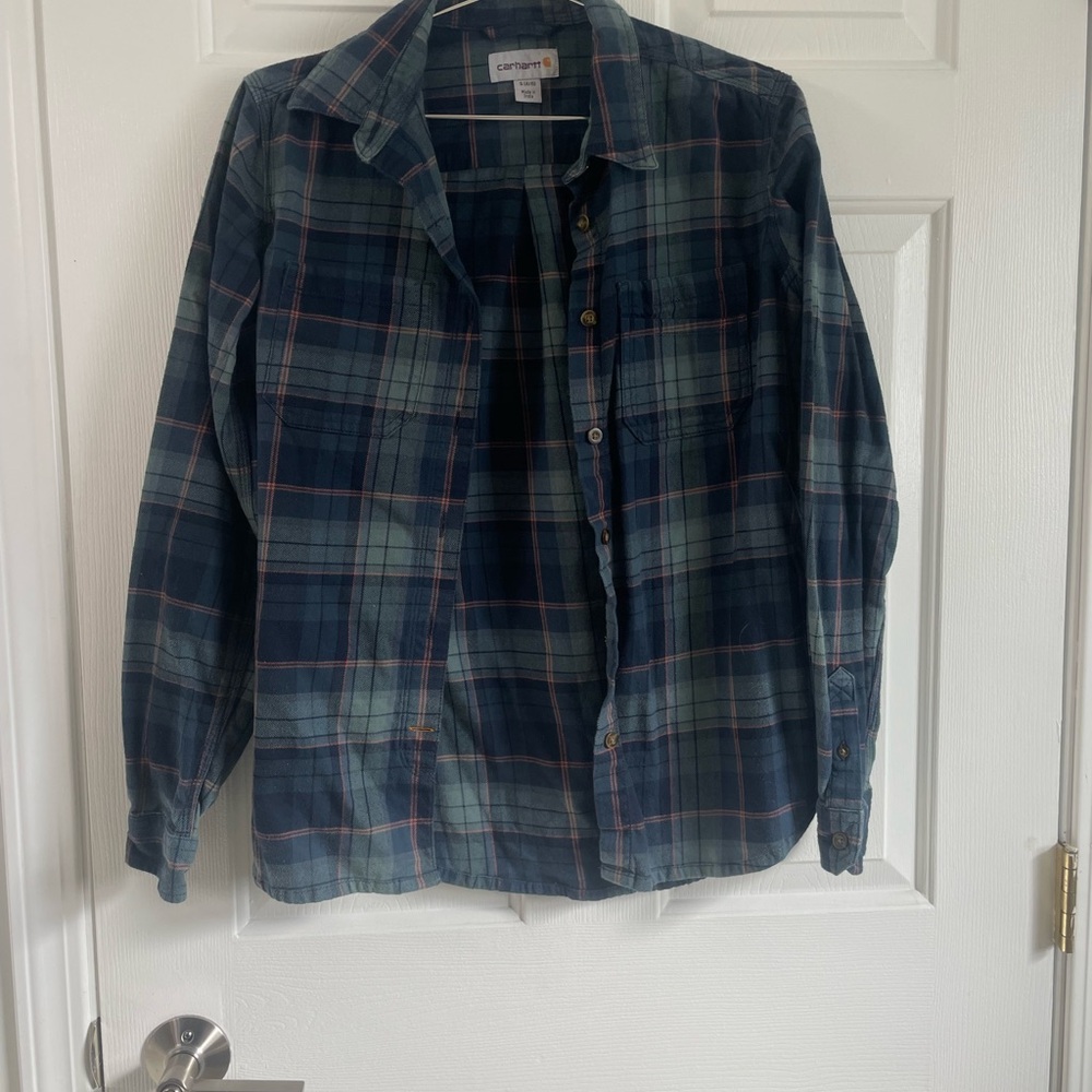 Carhartt Navy and Coral Plaid Shirt